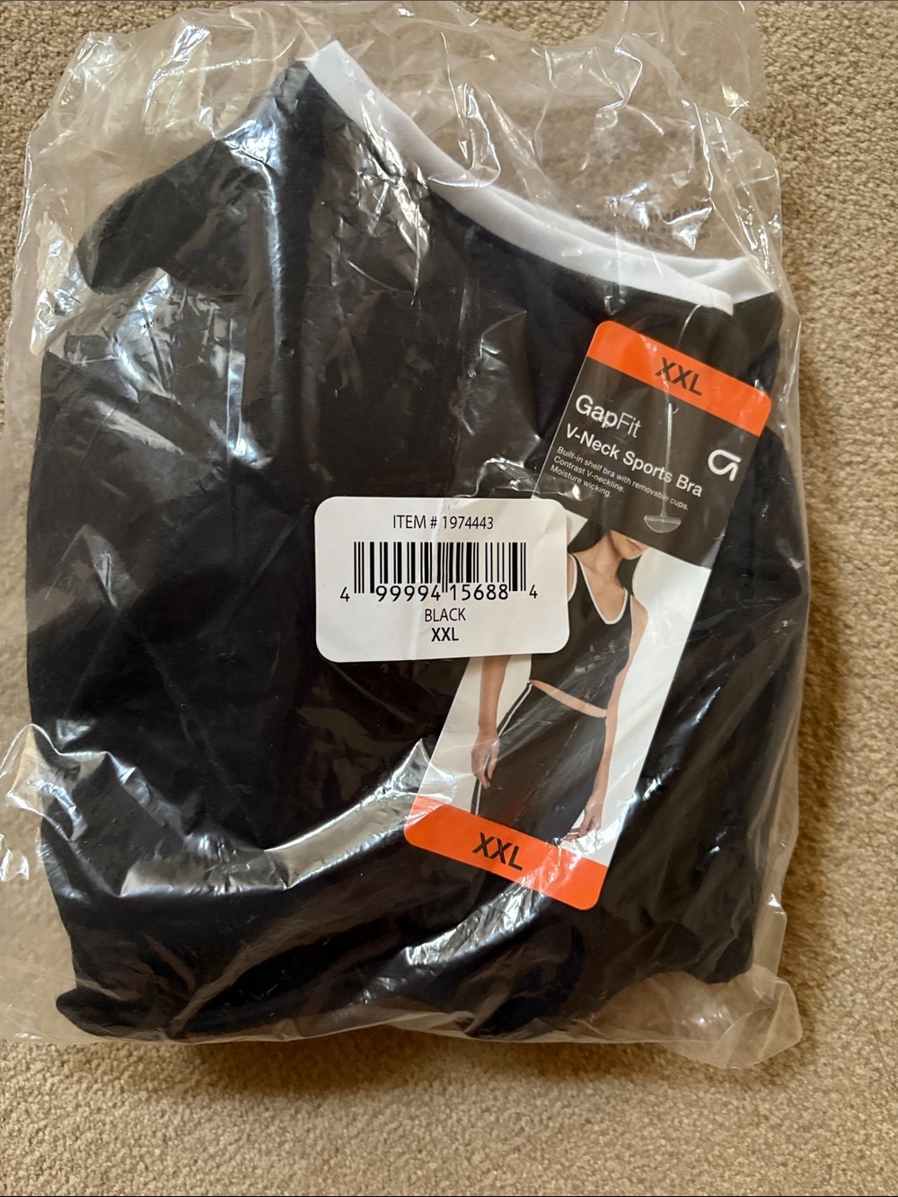 GAP Black V-Neck Sports Bra Top White Trim